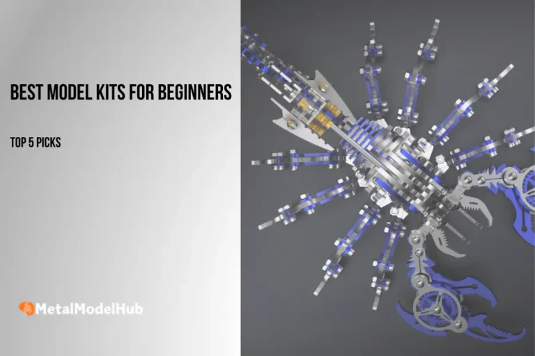MetalModelHub best beginner metal model kits top 5 picks Assembled Scorpion metal model kit with layered mechanical wings, a beginner-friendly 3D metal puzzle.