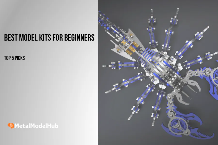 MetalModelHub best beginner metal model kits top 5 picks Assembled Scorpion metal model kit with layered mechanical wings, a beginner-friendly 3D metal puzzle.
